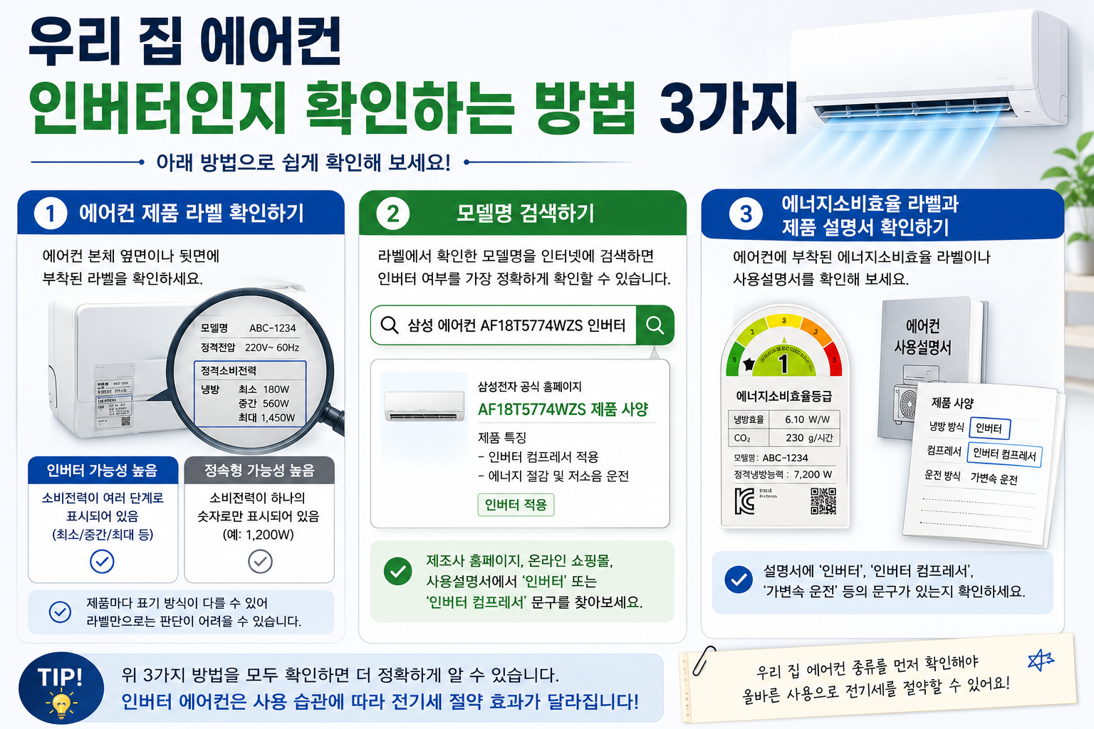 우리 집 에어컨 인버터 확인 방법 3가지 제품 라벨 모델명 설명서