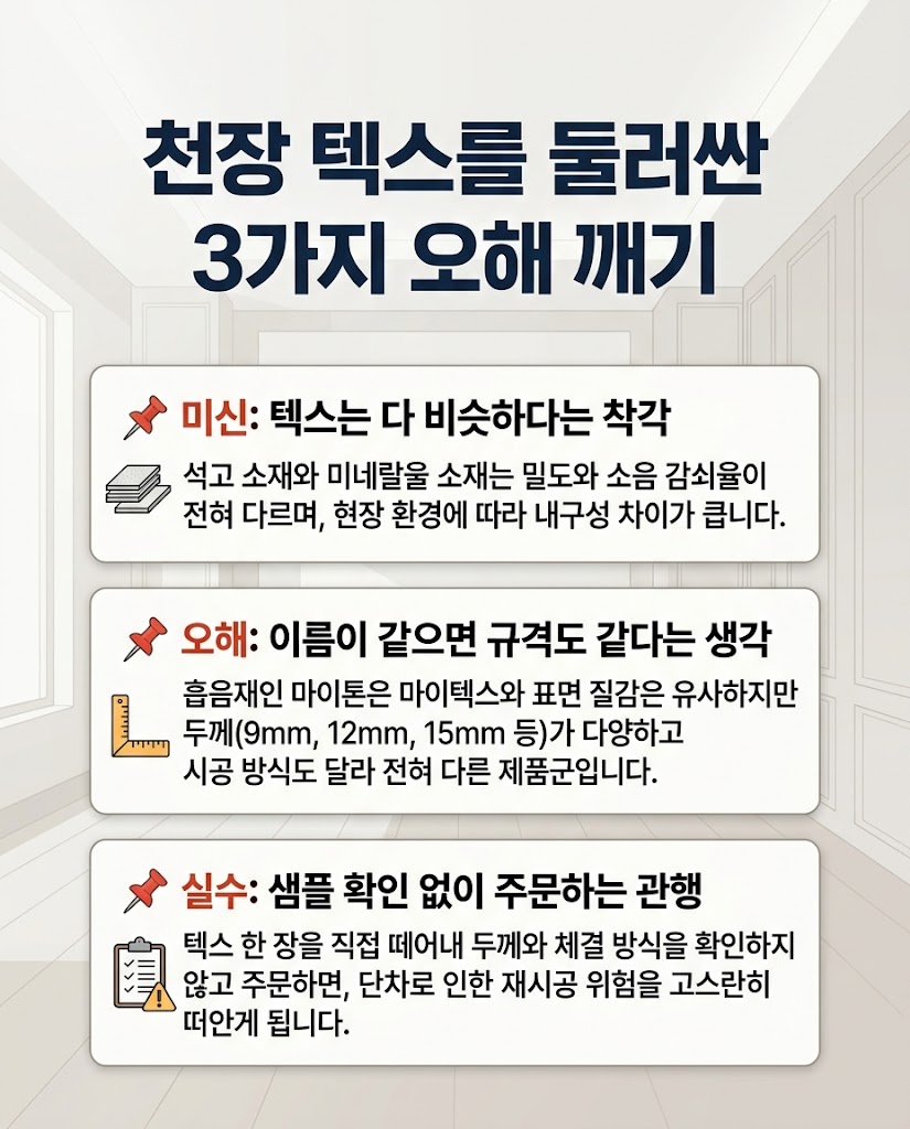 천장 텍스를 둘러싼 3가지 오해 정리: 미신, 오해, 실수