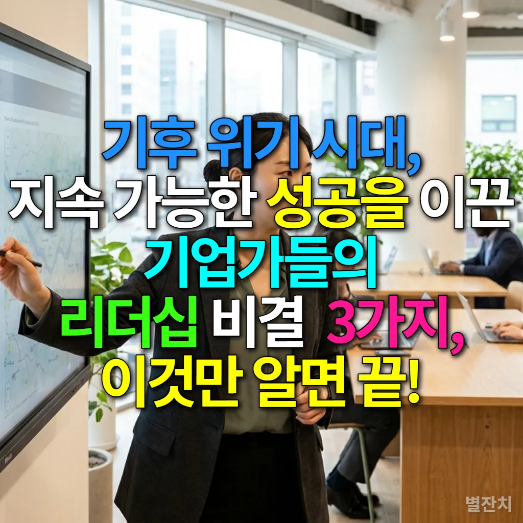 기후 위기 시대, 지속 가능한 성공을 이끄는 젊은 한국 여성 기업가가 서울의 코워킹 스페이스에서 환경 데이터를 보며 발표하는 모습