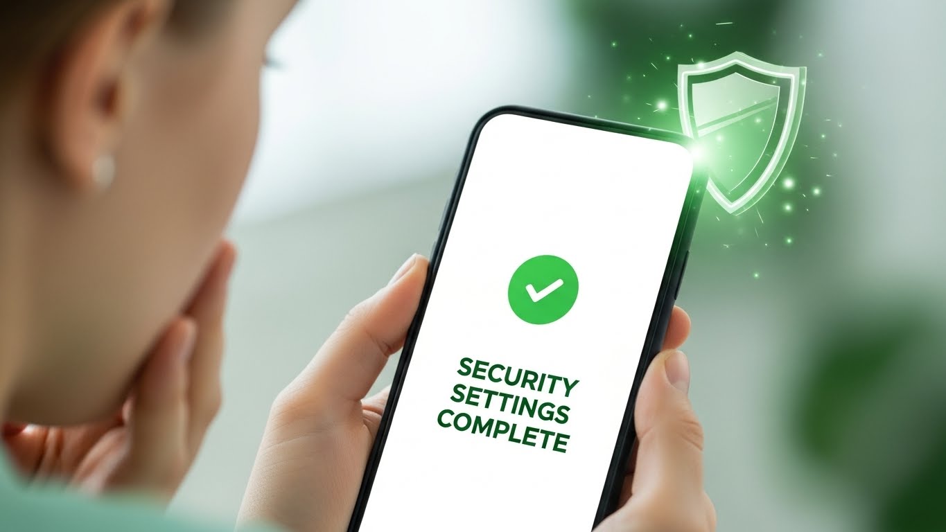 보안 설정을 완료하여 개인정보 유출 위협으로부터 안전해진 사용자의 안도하는 모습