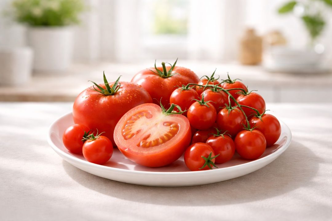 일반 토마토와 방울토마토를 함께 보여주는 섭취량 설명 이미지