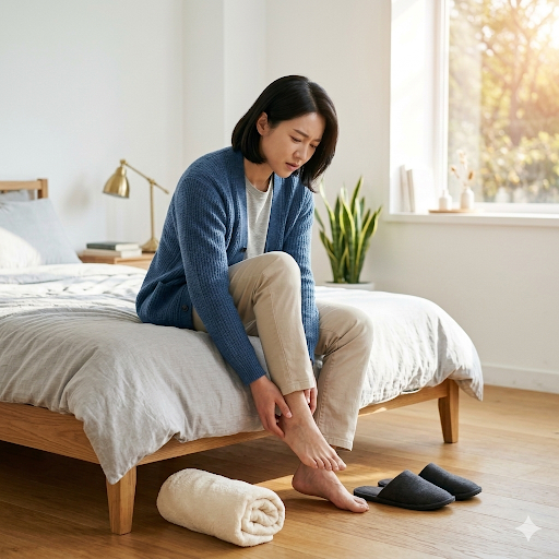 족저근막염으로 힘들어하는 모습