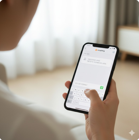 쿠팡 고객센터 챗봇 창에서 주문 번호를 입력하는 모습