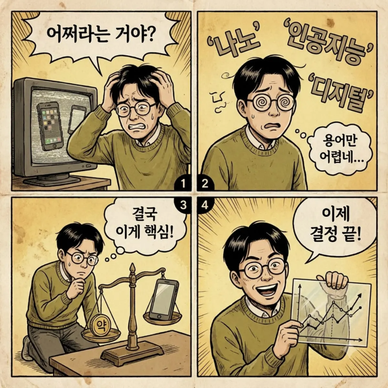 아이폰 18 프로와 갤럭시 Z 폴드 8의 성능 및 경제성 항목별 비교 4컷 만화