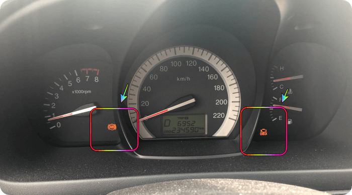 실제차량-경고등-엔진체크-abs경도등-표시모습