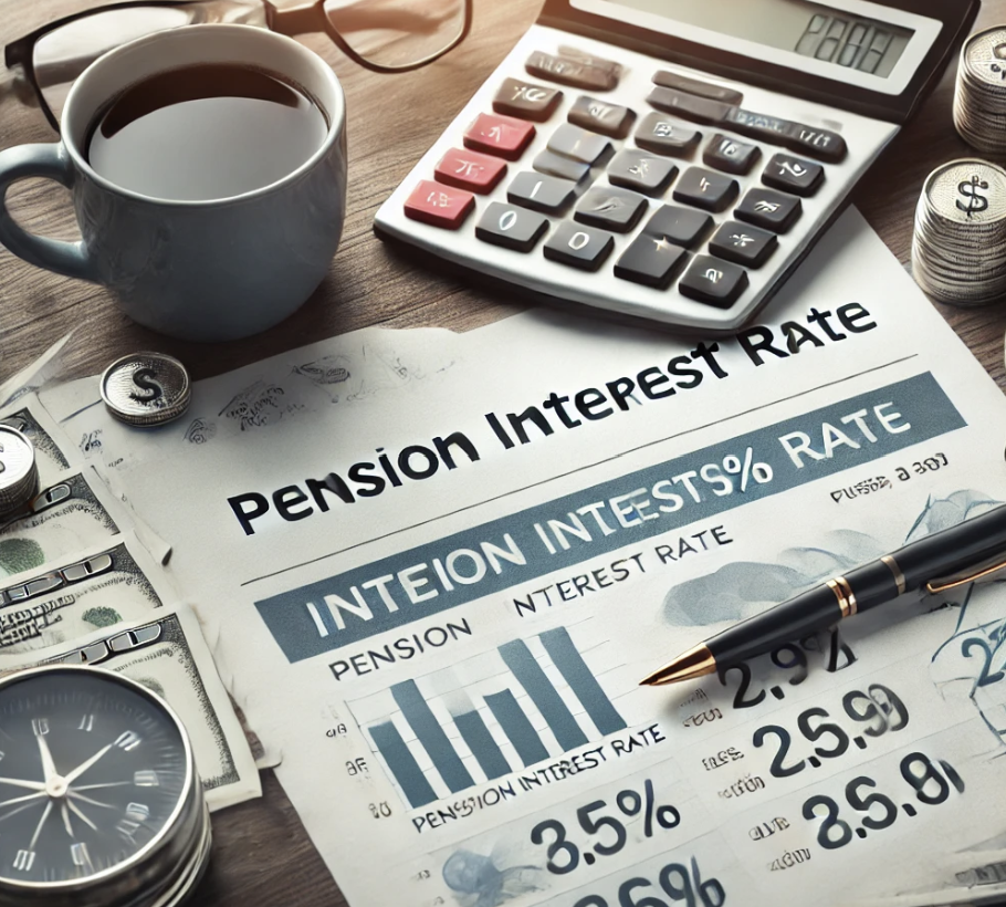 연금 이자율을 계산하는 재정 문서가 놓인 사무실