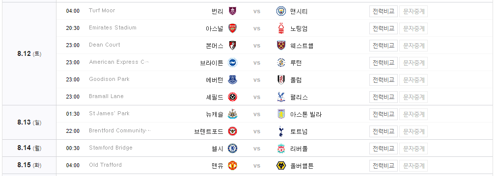 해외축구 경기일정 프리미어리그