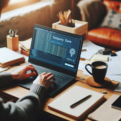 손으로 노트북을 사용하며 코딩 작업을 하는 모습