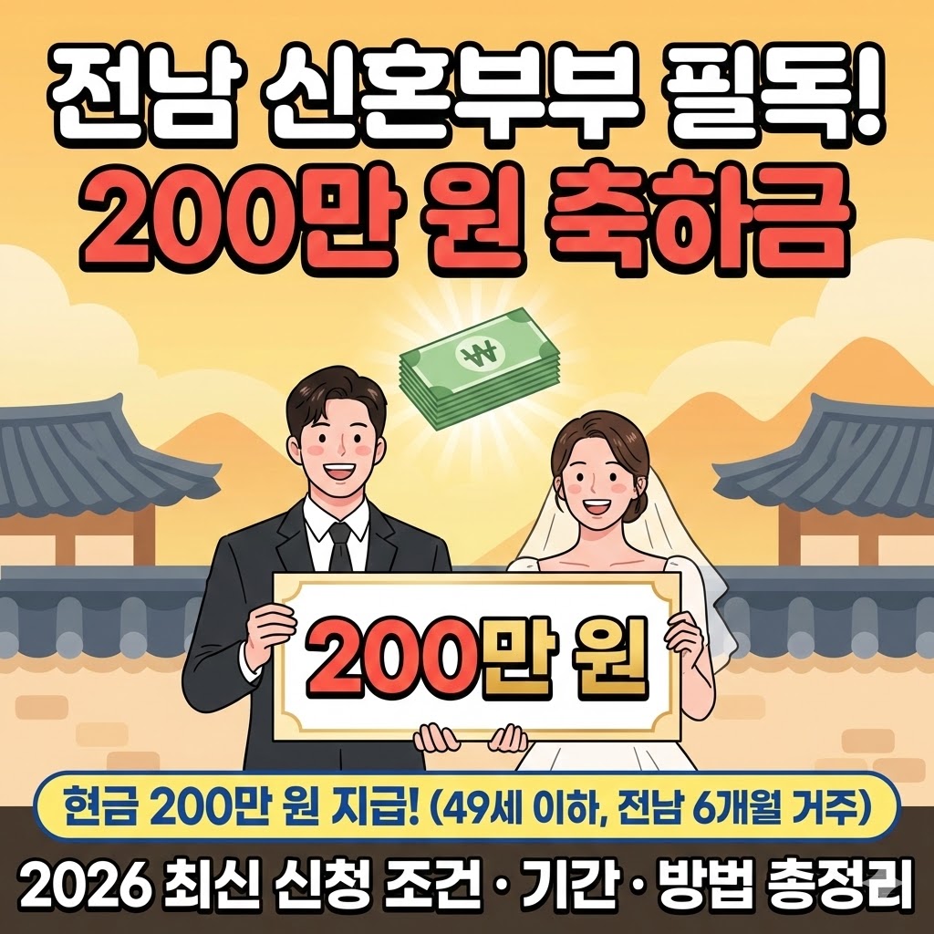전라남도 청년부부 결혼축하금 200만 원 지원 조건 및 신청 기간 요약