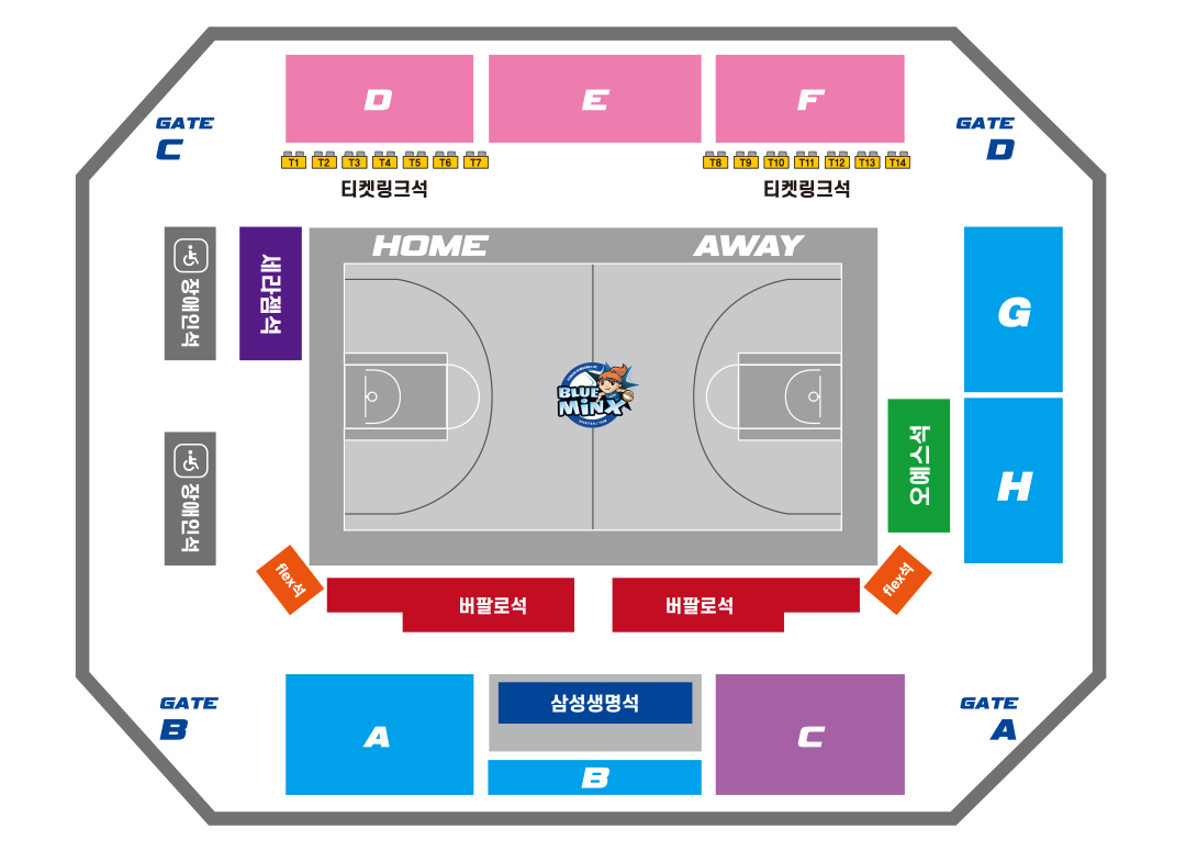 용인 삼성생명 블루밍스 용인시실내체육관 경기장 좌석 배치도