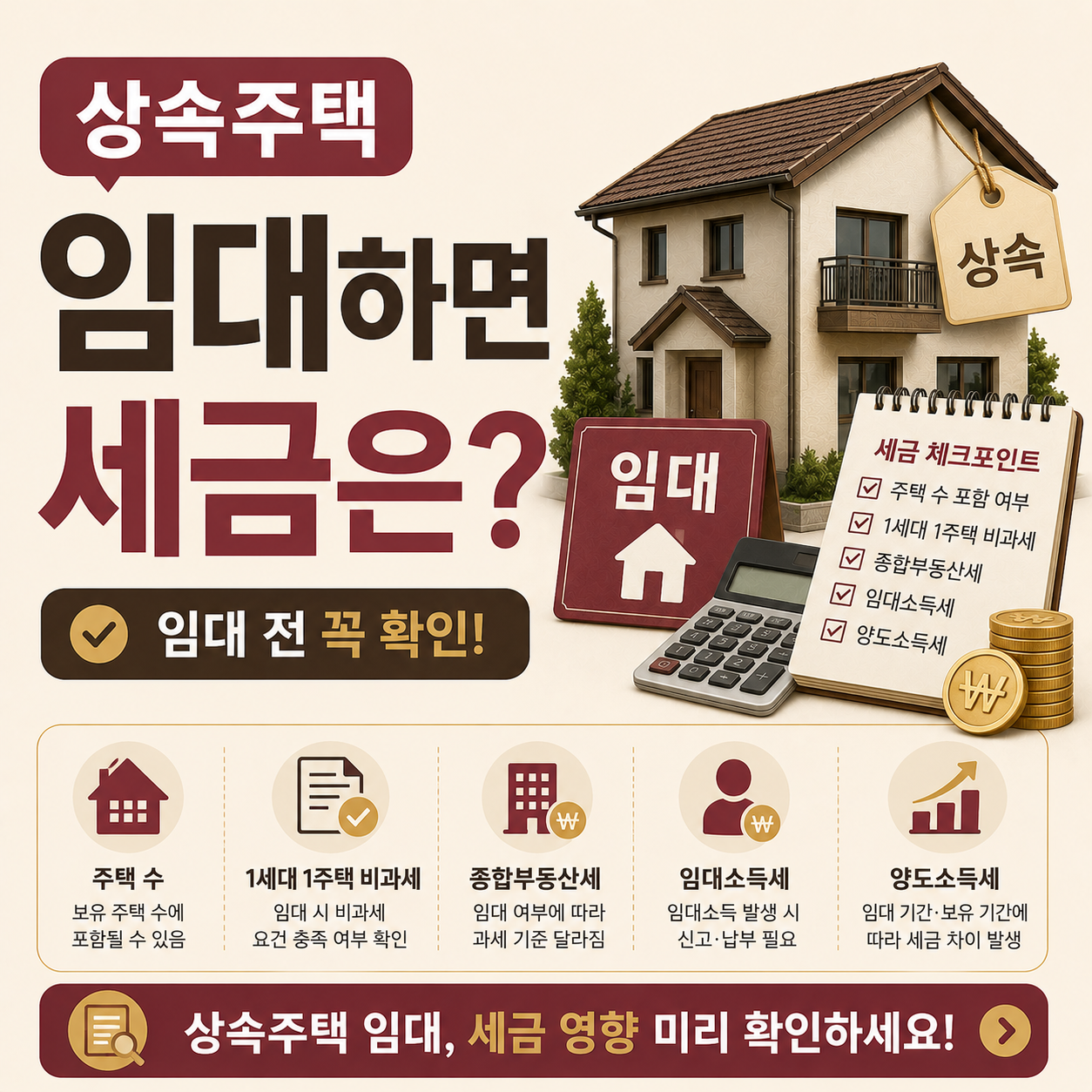 상속받은 집을 임대하는 상황에서 주택 수와 세금을 고민하는 모습