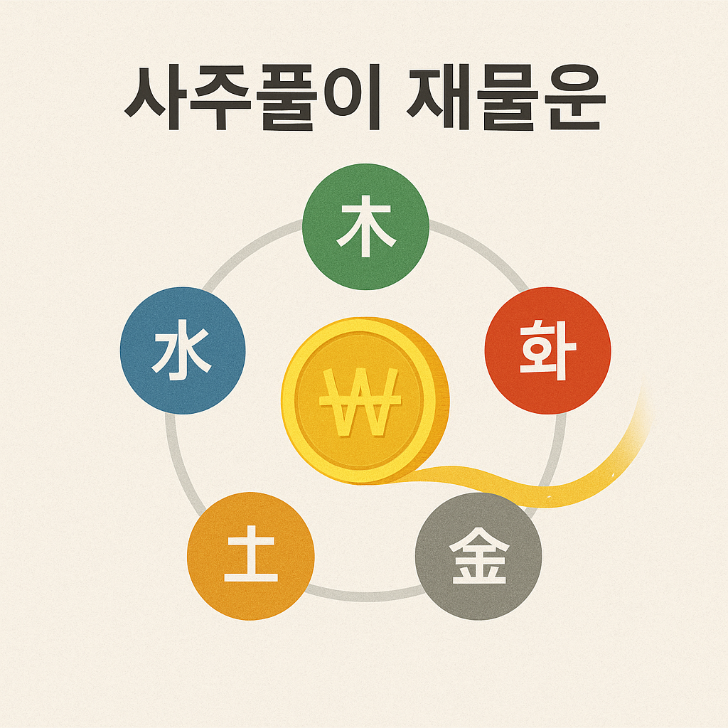사주풀이 재물운을 상징하는 금전과 오행의 원형 도표