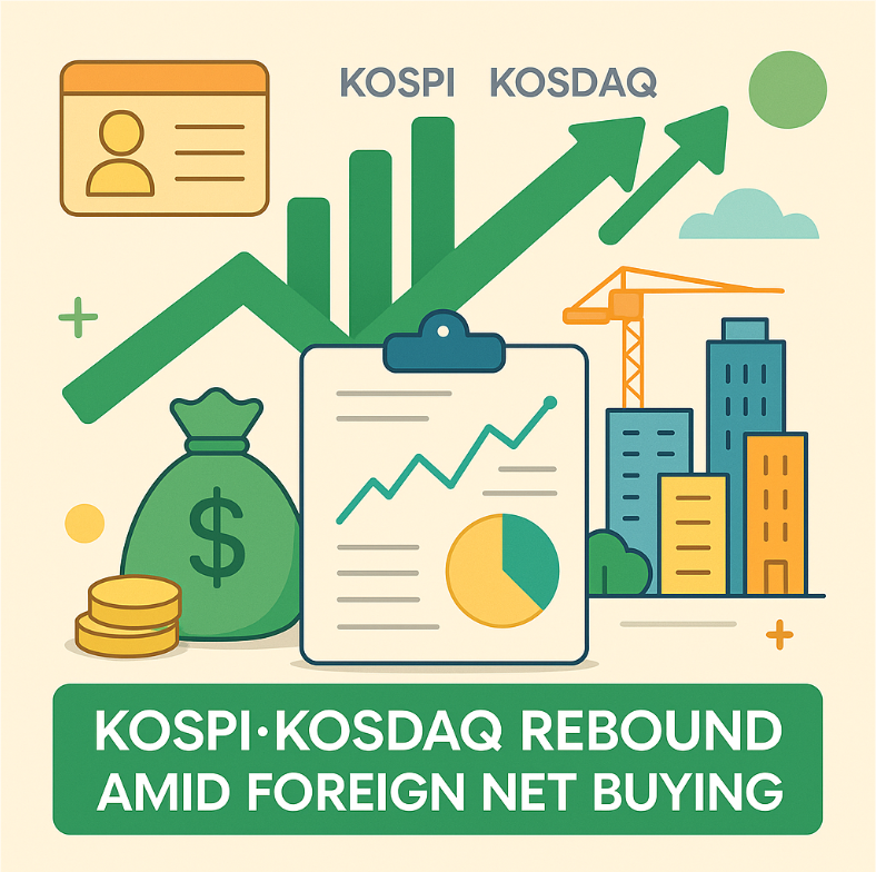 코스피&middot;코스닥 마감 시황: 외국인 순매수 속 반등, 건설&middot;바이오 강세