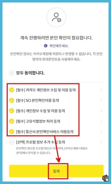 카카오 본인 확인이 필요합니다 화면