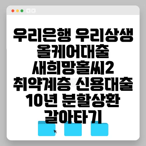 우리은행 우리상생 올케어대출 새희망홀씨2 취약계층 신용대출 10년 분할상환 갈아타기