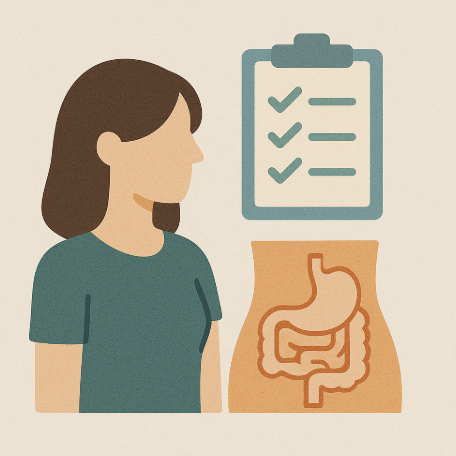 내장지방과 감량법이 적혀있고 이를 보는 여자