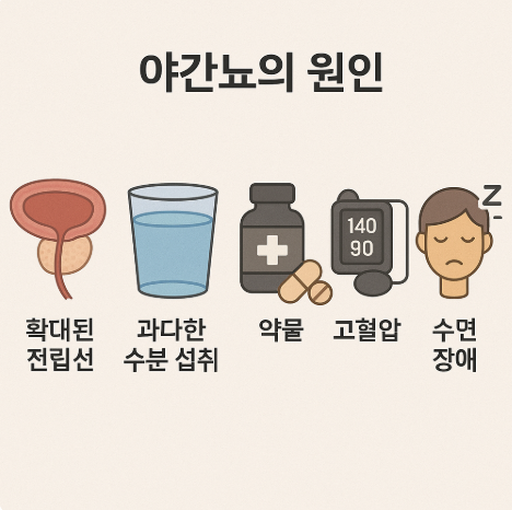 야간뇨의 다양한 원인을 보여주는 그림