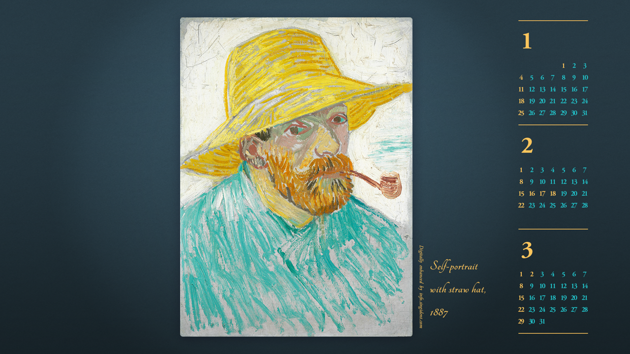 07 파이프를 물고 밀짚모자를 쓴 자화상 B - 2026년2월 달력배경화면