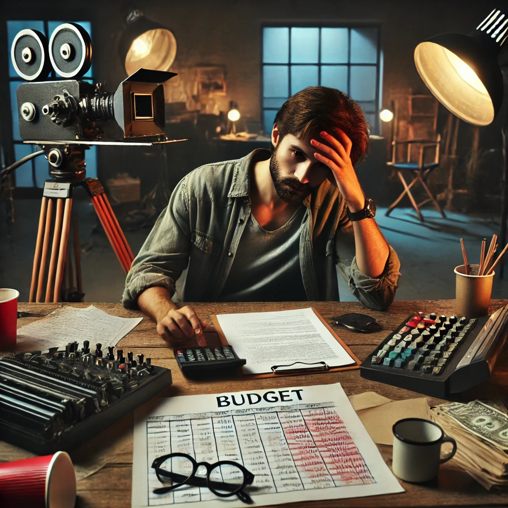 저예산 영화 감독이 계산기를 두드리고 있는 사진