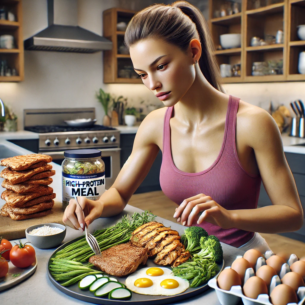 고단백-식단으로-식사를-하고있는-여자