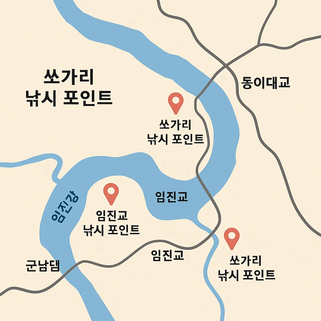 임진강 쏘가리 낚시 포인트가 표시된 일러스트 지도