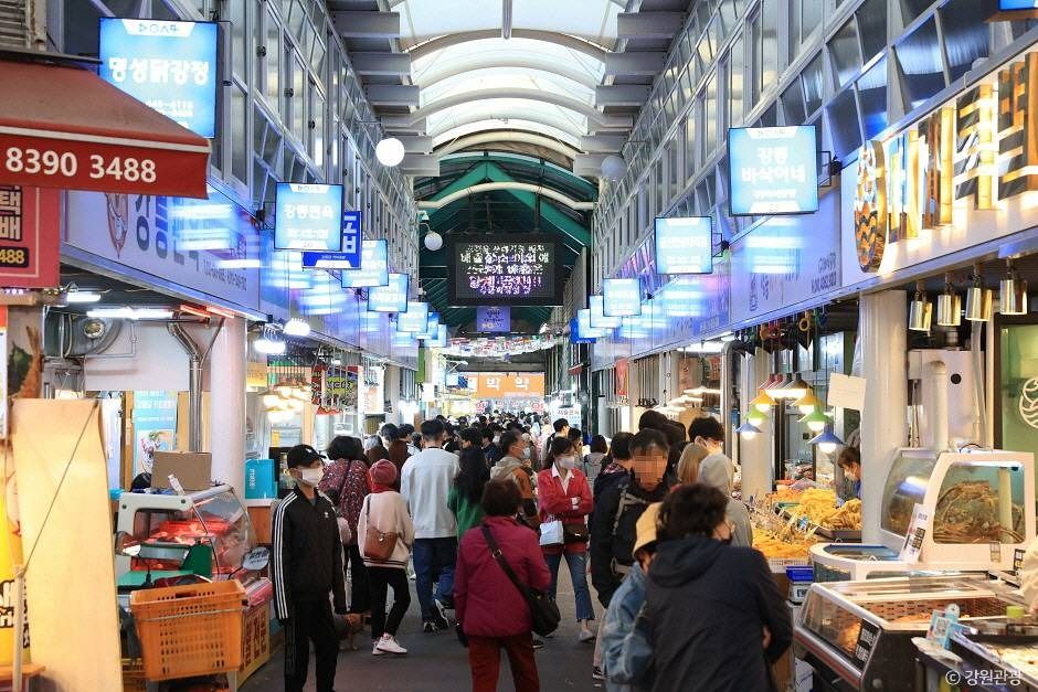 강릉 로컬 맛집 강릉중앙시장 아케이드 풍경
