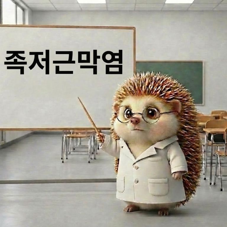 족저근막염을 예방하기 위한 방법에 대해 설명하고 있는 의사가운을 입은 도치씨