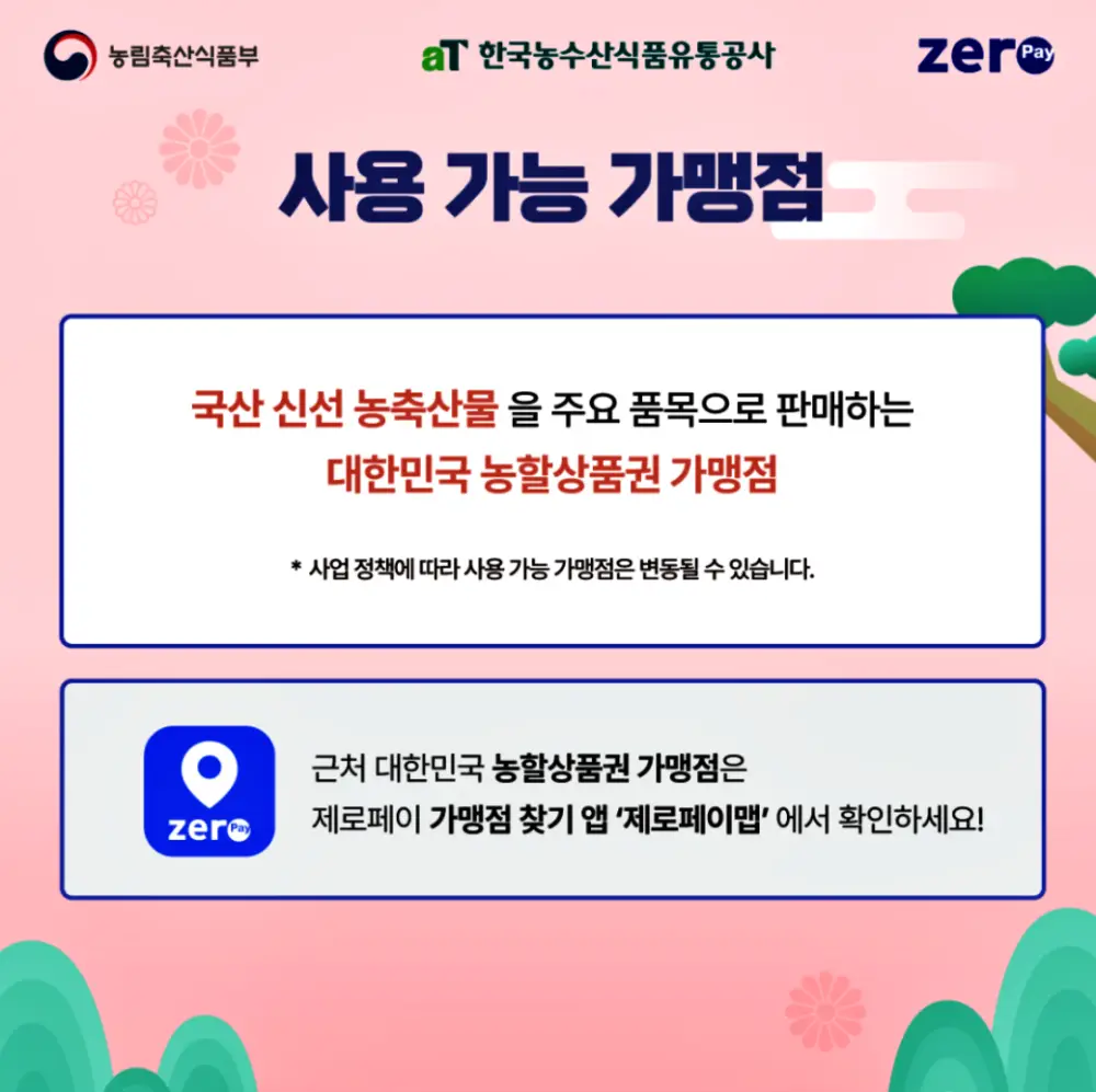 2025 설날 농할상품권 추가발행 안내, 구매방법, 구매한도, 할인율, 사용처, 온라인 가맹점, 제로페이 가맹점 확인
