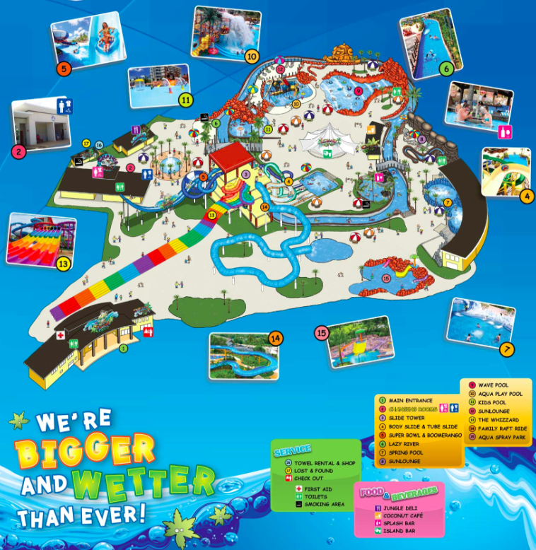 스페셜 할인과 워터파크 시설 지도