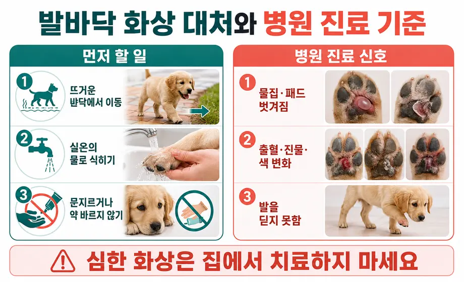 강아지 발바닥 화상 응급 대처 방법과 병원 진료 기준