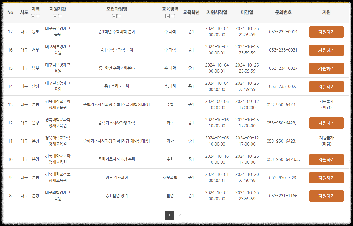 대구 영재교육원 중1과정