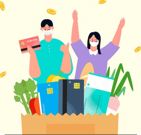 청년 두명이 지역화폐 카드를 들고 청년기본소득에 대해 설명하고 있는 사진