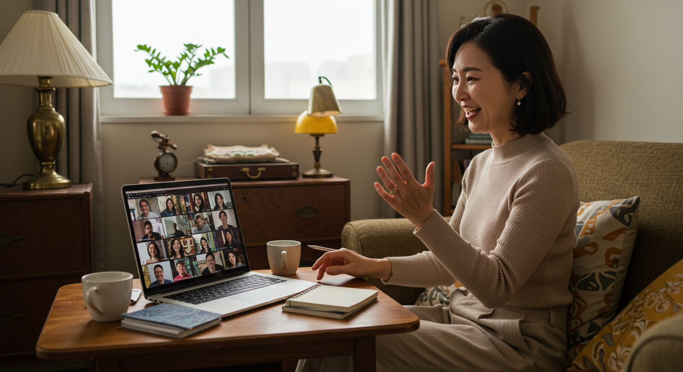 커뮤니티 화상 모임에 참여 중인 디지털 노마드