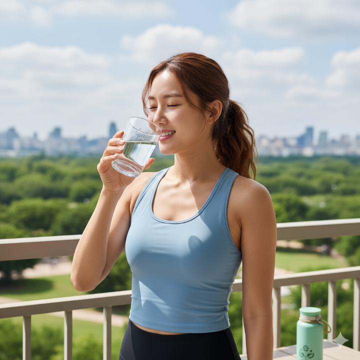 물을 마시는 건강한 여성의 모습