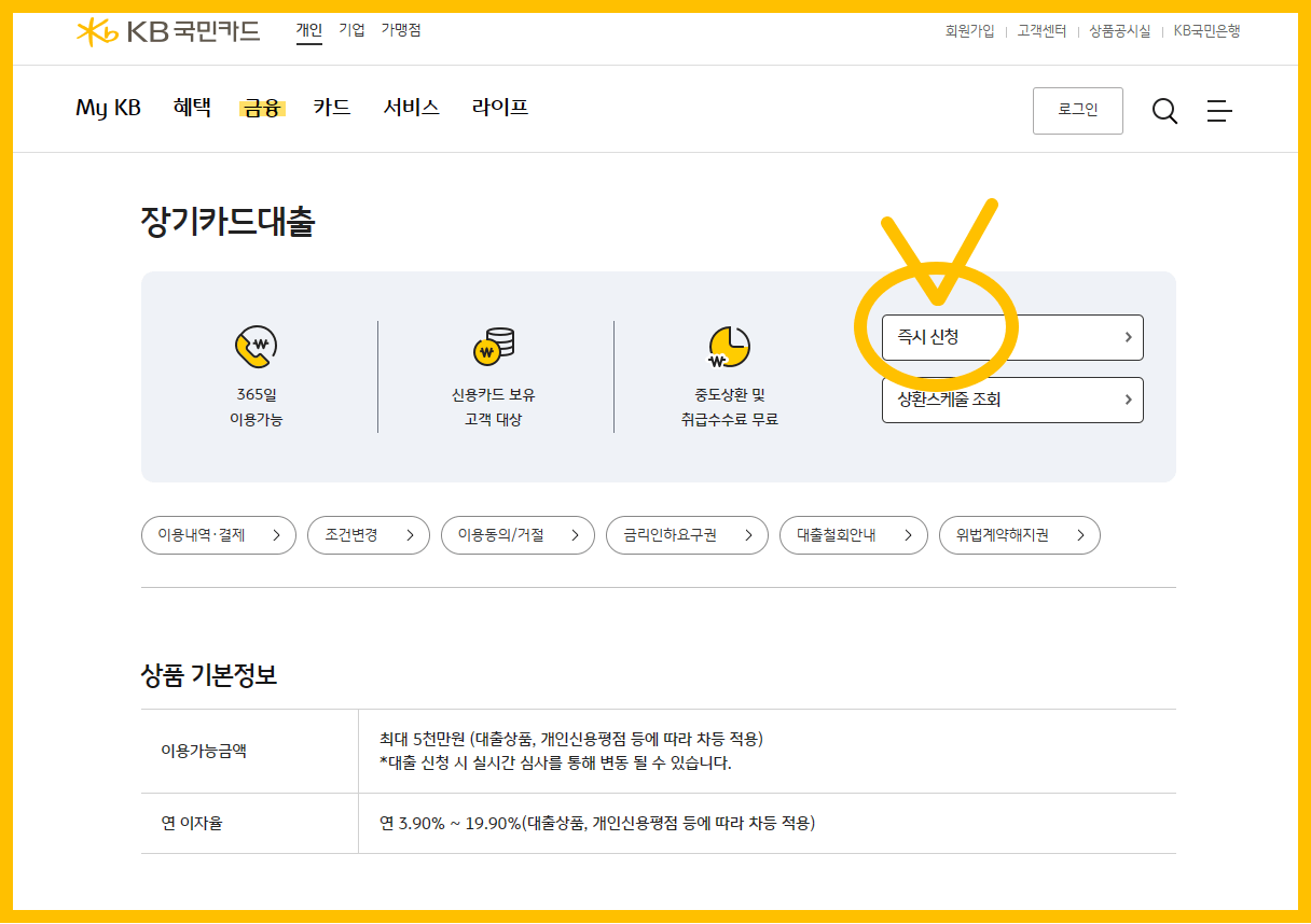 KB국민카드 장기카드대출 / 고정금리 / 당일입금 / 3% 최저금리