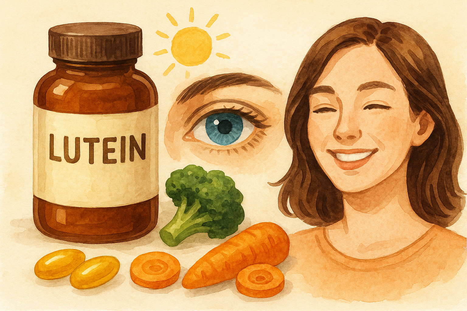 루테인 캡슐, 메리골드 꽃 (루테인 원료), 푸른 눈 (황반 기능)이 있다.