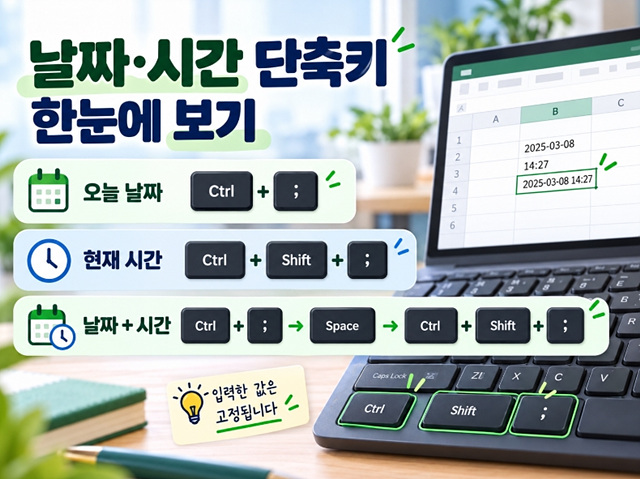 엑셀 날짜&middot;시간 입력 단축키｜오늘 날짜와 현재 시간 바로 넣는 법