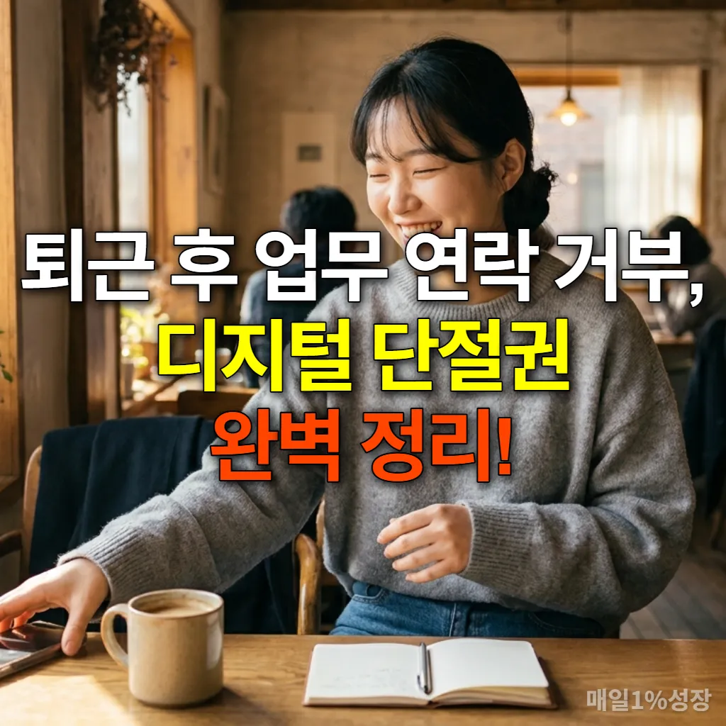 퇴근 후 카페에서 스마트폰을 내려놓고 편안하게 미소 짓는 한국인 여성 직장인