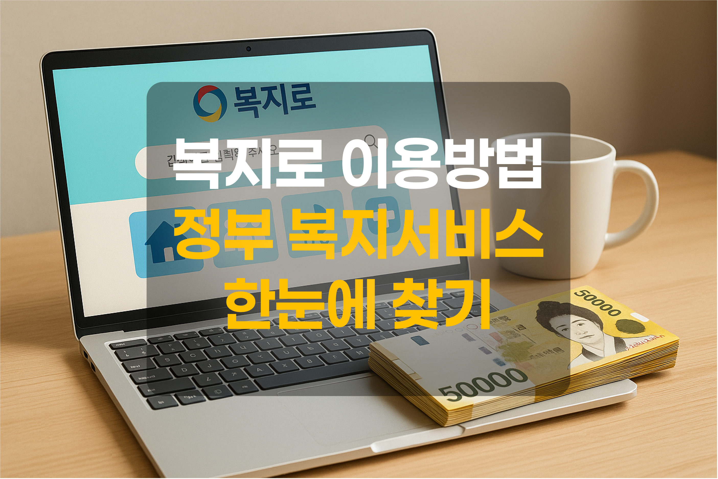 복지로 서비스를 보여주는 컴퓨터를 묘사한 그림