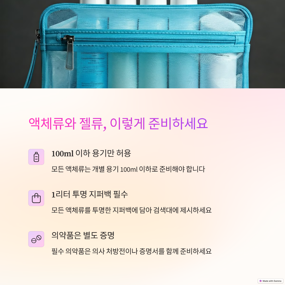 액체류와 젤류 반입 안됨