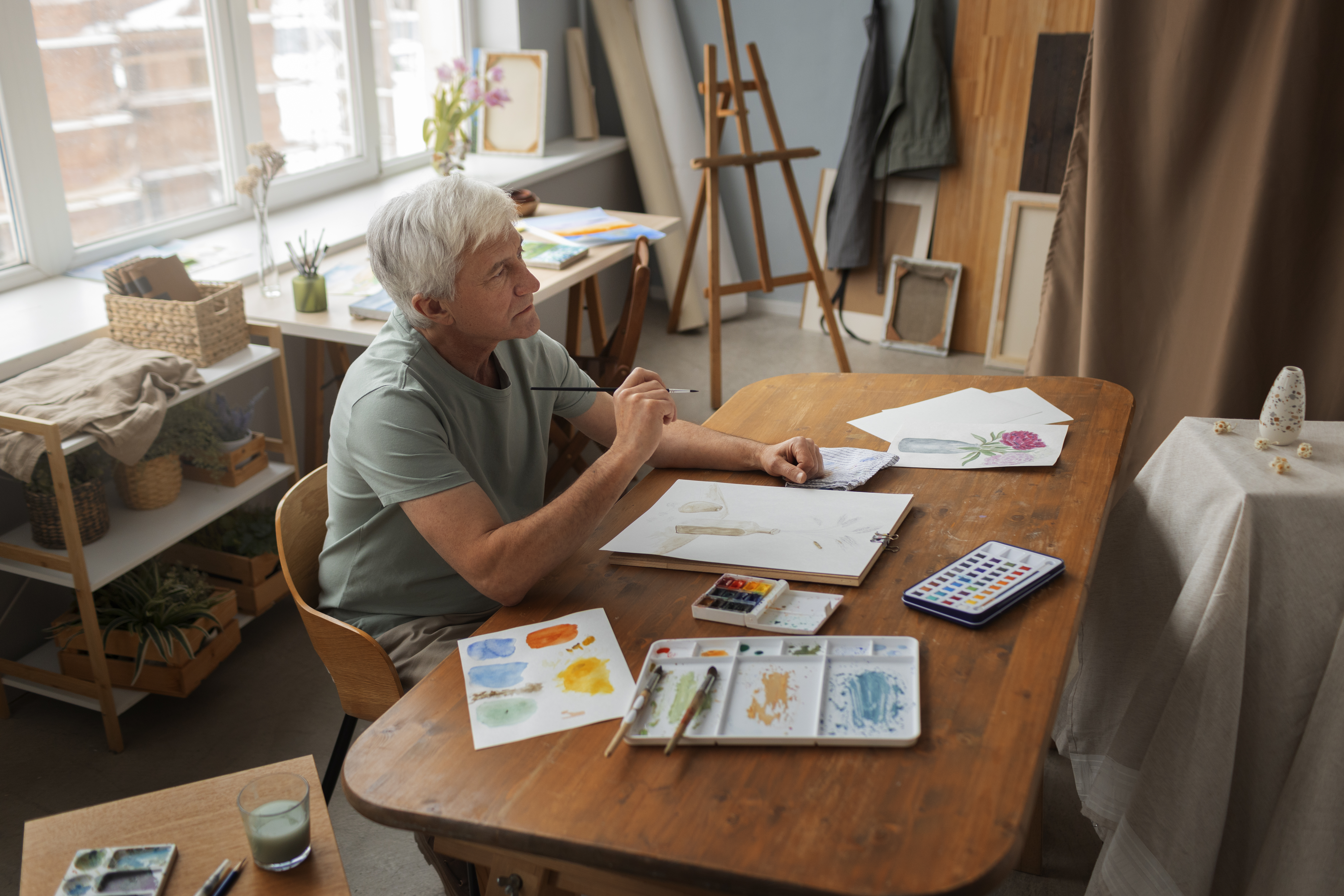 그림 그리는 중인 중년 남성