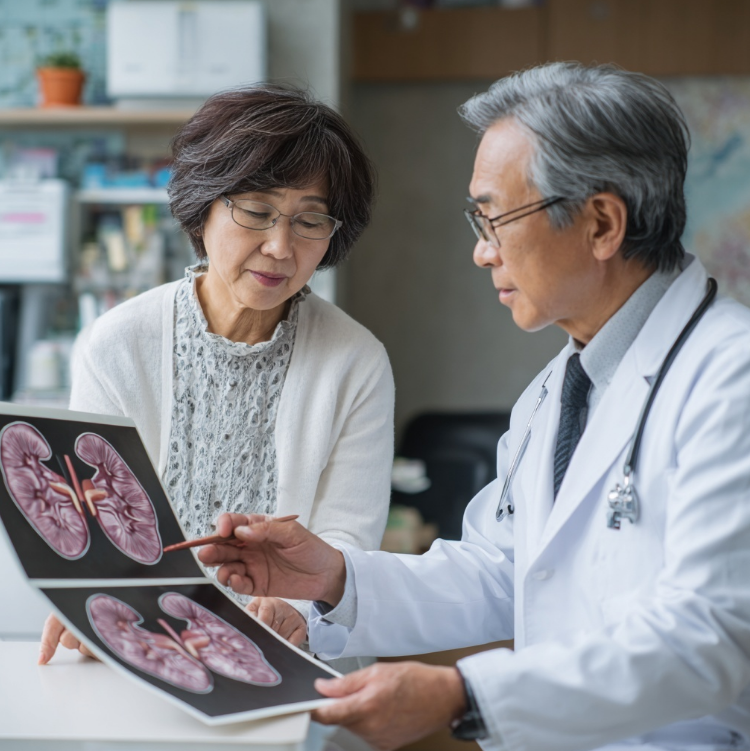 신장상태에 대해 상담을 받는 여성