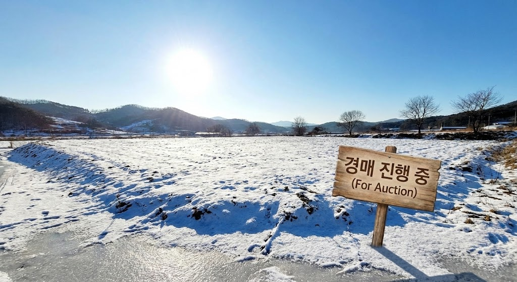 겨울철 지방 토지 경매 물건지 전경, 저평가된 토지 투자 기회.