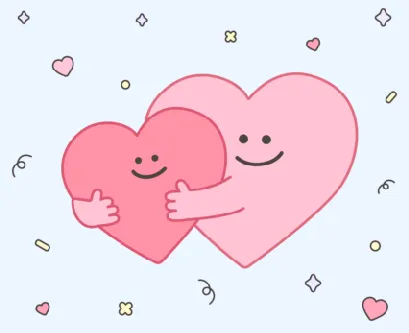 큰 하트와 작은 하트가 포옹하는 일러스트