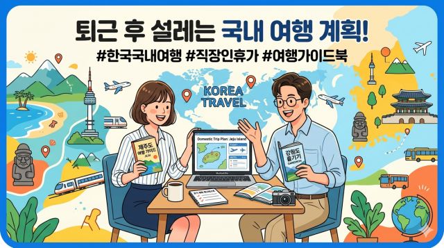 근로자 휴가지원사업으로 국내 여행을 계획하는 직장인 이미지