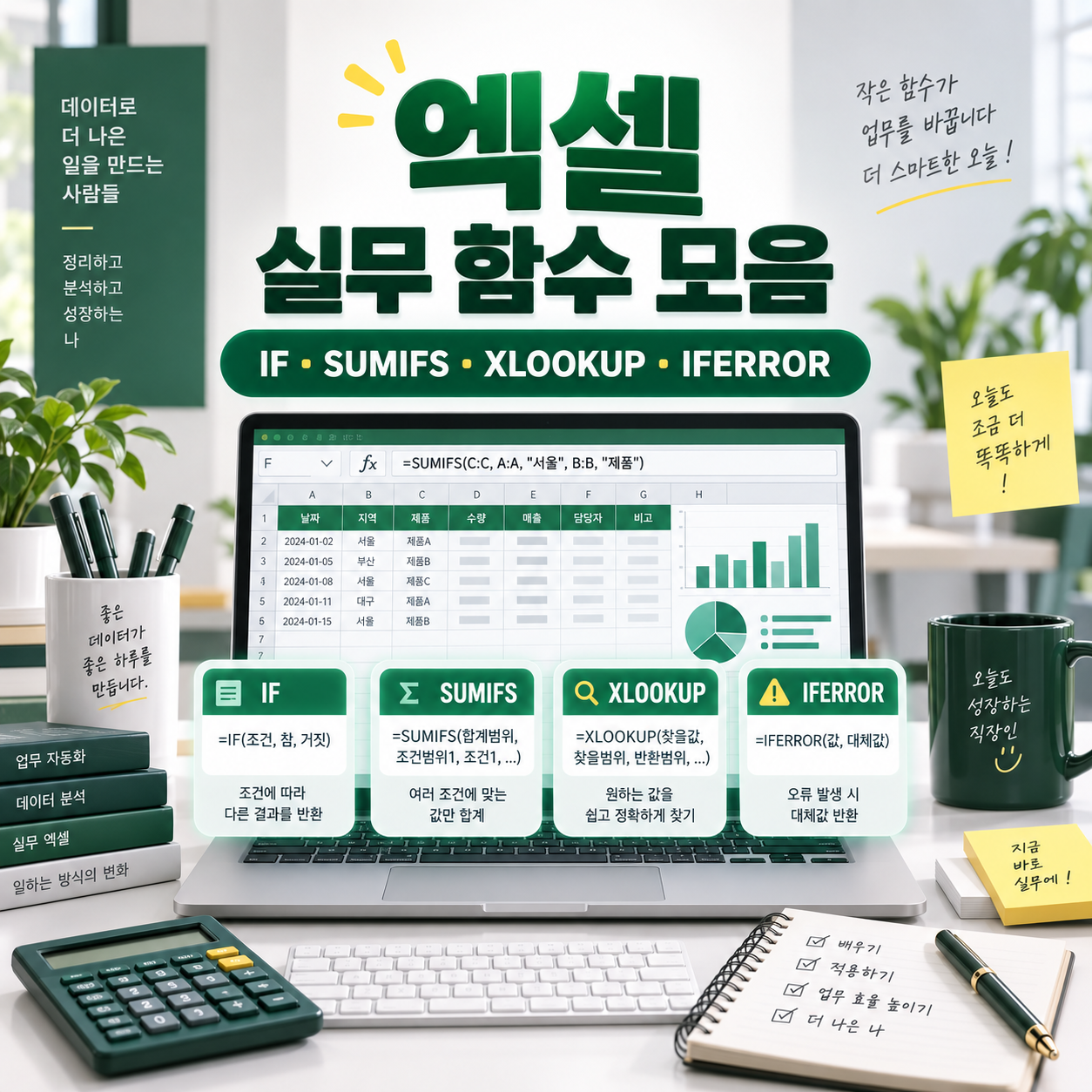 엑셀 실무 함수 모음 - IF&middot;SUMIFS&middot;XLOOKUP 바로 쓰는 예제