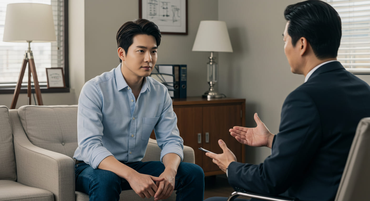 &quot;법률 상담을 받고 있는 한국 남성&quot;