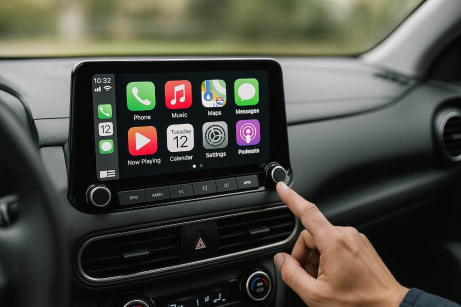 자동차 대시보드 화면에서 카플레이 앱 기능 실행