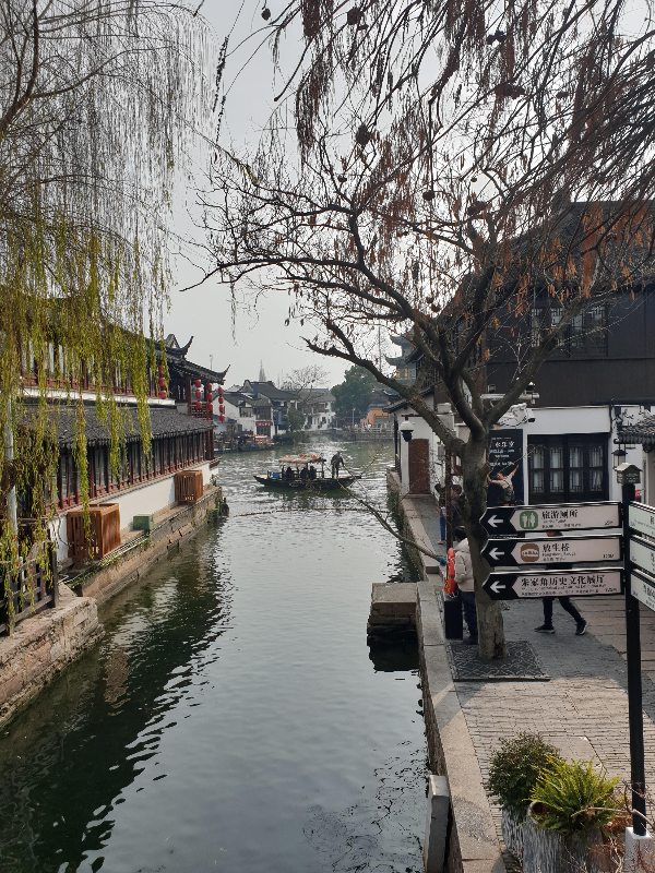 길게 늘어뜨린 나무가지들이 인상적인 주가각 수로