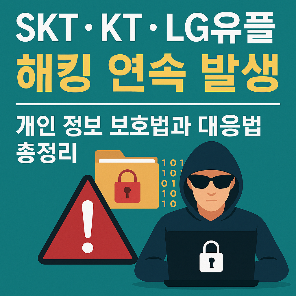 SKT&middot;KT&middot;LG유플 해킹 연속 발생 관련 경고와 대응법을 나타낸 인포그래픽